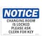 Signmission OSHA Sign, 18" H, Rigid Plastic, Changing Room Is Locked Please Ask Clerk For Key Sign, Landscape OS-NS-P-1824-L-10541 - alternate 1